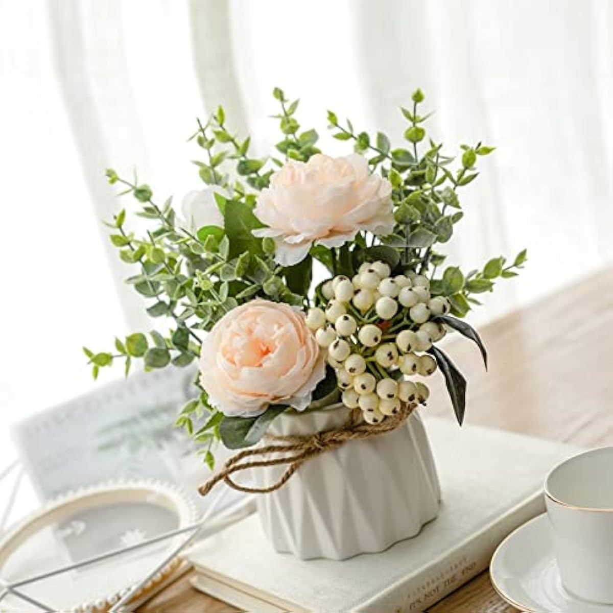 オンライン正規店 造花の花瓶の装飾 花瓶ファッションヨーロッパのバラの花のベリーハイブリッドブーケ結婚式のパーティーのためのセラミック花瓶と造られた花瓶 植物の花屋内装飾の花瓶と造られた花 造花室内装飾 Color Champange サイズ xcm 安いを販売