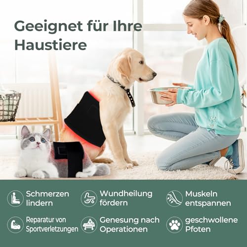 pinfriy 120 LEDs Rotlichtlampe Therapie Gürtel, 7 Stufen Timer, 5 Stufen Lichtintensität&Vibration, 10HZ Puls-Modus, für die Schmerzen von Rücken Schulter Taille Menschen Hunde Katzen Pferde, Schwarz