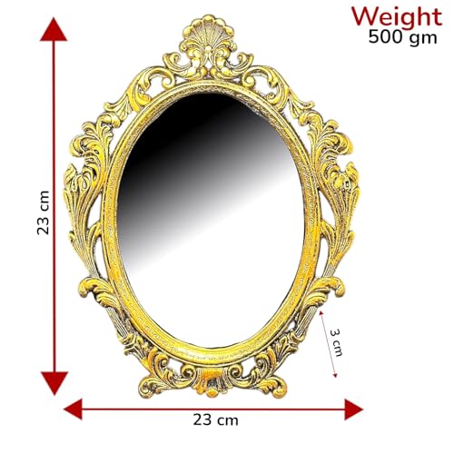 Image of KridayKraft Table Mirror Gold Plated for Gift Love one Festival Gift Perfect for Birthday, Anniversary Wedding (Floor Mount, Oval, Framed)