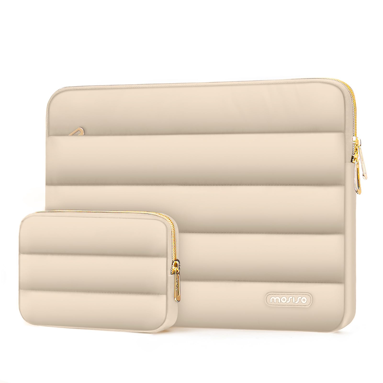 MOSISO Laptop Case 13.3 inch,13-13.3 inch Puffy Laptop Sleeve Carrying Case | Compatible with MacBook Neo/Air 13.6/Pro 13/14, HP Dell ASUS Lenovo, Polyester Horizontal Bag with Small Case, Apricot Apricot 13.3 inch