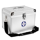 SONGMICS Erste Hilfe Koffer Medizin-Box Aufbewahrungsbox Medikamentenbox Arzneimittel-Box Medizinbehälter mit Tragegriff Tragegurt Aluleisten ABS silbrig JBC361S