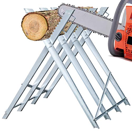 BMOT Chevalet de sciage, Chevalet à Bûche Chevalet de Sciage en acier galvanisé Chevalet à Bûche en Métal Gris 150kg Pliable et réglable 80x81x80 cm Cadre de sciage Cover