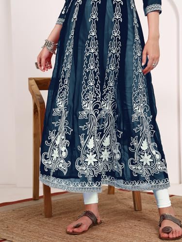Image of EthnicJunction Women's Georgette Regular Fit Anarkali Embroidered Chikankari Work Angrakha Kurta