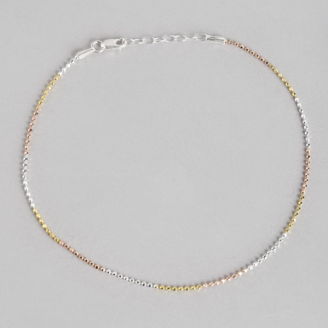 925 Silver Beads Chain Anklet Triple Tone Plating