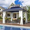EROMMY 10'x12' Gazebo Hardtop, Galvanized Steel Double Roof Metal Gazebo with Aluminum Frame, Permanent Outdoor Pavilion with Curtain and Netting for Patio Lawn and Garden, Blue