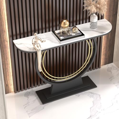 HARELA Mesa de Consola para Recibidor, Mesa de Entrada Industrial con Estructura de Metal, Mesas Auxiliar para sofá o Pasillo, para salón(Black A,100cm/39.4in)