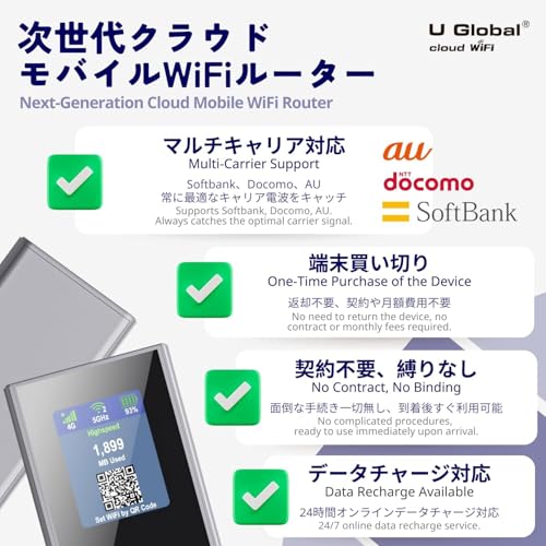 【U Global i1 plus】 ポケットWiFi (日本国内100GB/365日間) 海外145カ国対応 リチャージ 可能 リチャージWifiルーター モバイルルーター ギガ付き 電源ONで即時使える 契約不要 月額費用無し 買い切り型 同時接続16台 最長20時間使用【日本正規品】