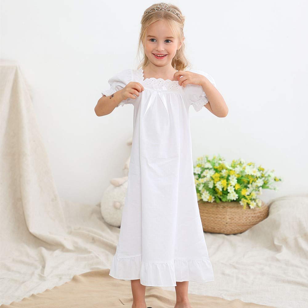 Chemise de Nuit Fille 3-12ans Coton Robe de Nuit Bain à Manches Courtes Manches Longues