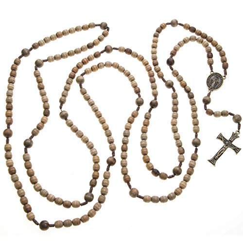 20 Decade Full Catholic Rosary 10-12mm Wood Beads 57" Long on Strong Cord Metal Miraculous Medal Center & Crucifix4