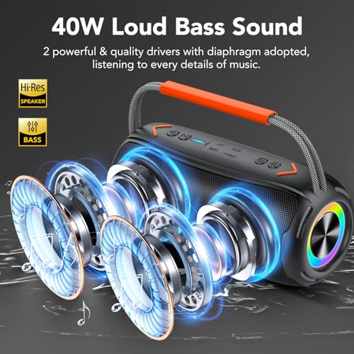 Image of aowoka Bluetooth Speaker Portable Wireless Bluetooth Speakers with HD Stereo Sound, BT 5.4 TWS Pairing, IPX7 Waterproof, 30H Battery Life with Led Light for Outdoor /Party /Sport /Travel /Gifts