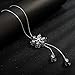 Chargances Grey Crystal Flower Pendant Necklace Long Sweater Necklace Rhinestone Pendant Y Choker Necklaces Fashion Jewelry for Women (Grey)
