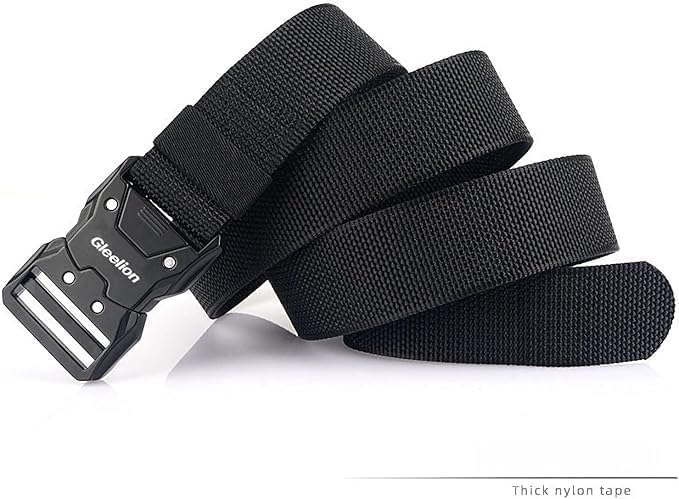 Men's Tactical Nylon Belt - Quick Release Heavy Duty Belt for Outdoor, Work, Sports, Training, Hiking & Casual Wear - Adjustable No-Hole Design, 500kg Load Capacity, Black3