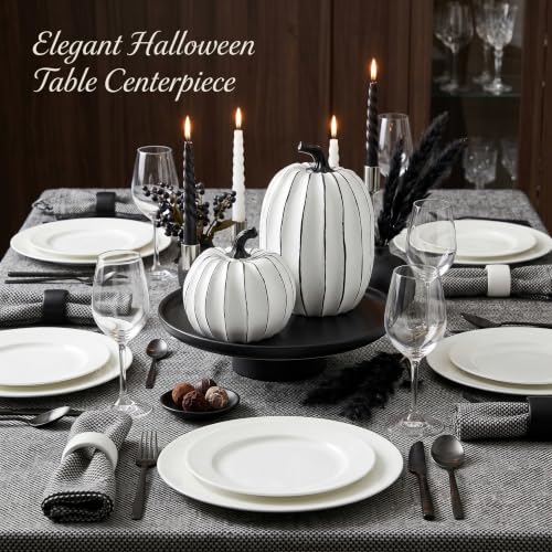 Image of FESTGLOX White and Black Halloween Pumpkin Decor, Small Resin Pumpkin Set