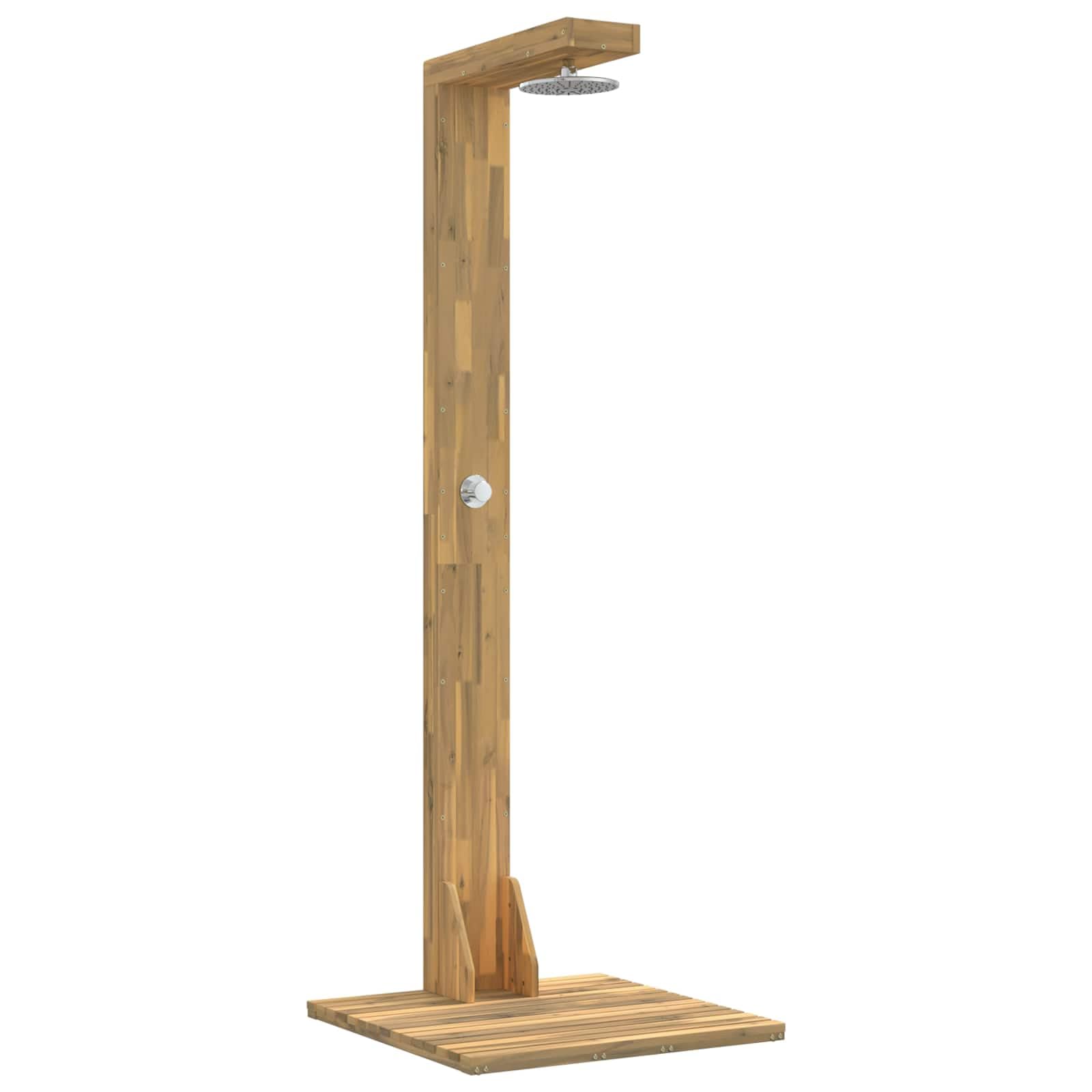 vidaXL Ducha Exterior 210,5 cm Blanco, Ducha Exterior Moderna, Rectangular, de Madera de Acacia y Acero Inoxidable, Altura Ajustable, Cabezal rotatable, Resistente al cl