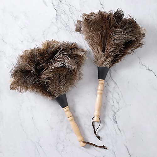 Ostrich Feather Dusters Natural Feathers Duster With Wooden Handle Natural Ostrich Feathers For Home Cleaning And Office Finishing Duster(2Pcs，Length14” #TOP5