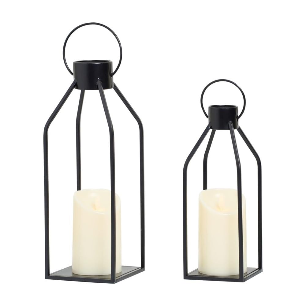 Candle Holder Set of 2 Black Metal Candle for Living Room,Outdoor,Table,Fireplace Mantle Décor