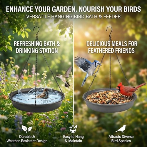 Image of CARGEN Hanging Bird Bath Bird Feeder - 11.8inch Water Feeder Tray Outdoor