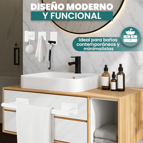 ORZAC®️ Accesorios Baño Sin Taladro - Set de 9 Piezas con Toalleros de Baño Sin Taladro, Colgadores Adhesivos Resistentes y Ganchos Adhesivos para Pared (BLANCO) - imagen 7