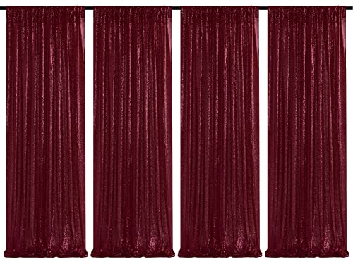 Image of Burgundy Sequin Backdrop 4 Pcs 2ftx8ft Glitter Backdrop Curtains Birthday Party Decoration Photography Backgrounds Fabric Backdrop