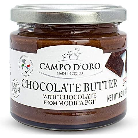 Premium Chocolate Spread, DOP Certified Modica Chocolate, Creamy, Buttery, No Palm Oil, from Sicily, Italy, 6.35oz, Campo D'Oro Cover