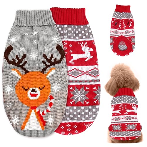 2 Pezzi Maglioncino Cane Natale, Natale Maglione per Animali, Maglione Natale per Cane Gatto, Costume per Gatto Cani Natale, per Regalo di Natale per Cani e Gatti,Feste di Natale (L)