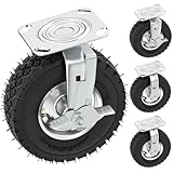 8 Inch Pneumatic Casters Wheels, No noise Heavy Duty Casters Tolerable 880lbs with Brake, Locking Swivel rubber caster, Industrial Castor Wheels for Workbench, Cart, Trolley, Wagon and Shelves