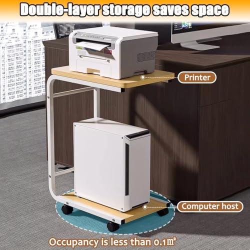 Soporte compacto para impresora debajo del escritorio, carrito móvil de 2 niveles para impresora y estante de almacenamiento para PC, fax y escáner: organizador de impresora de pie con elegante acab