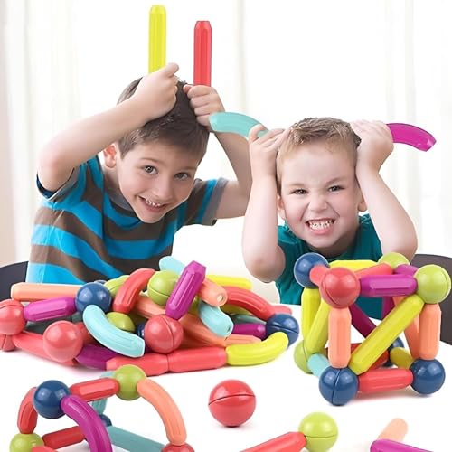 Image of Kids Craft Jumbo Size Magnetic Sticks Building Blocks for Kids Magnetic Toys for Boys Age 3+ Year Old Educational Stem Learning Magnet Stick with Balls Game Set (25 Pcs Magnetic Sticks-Ball)