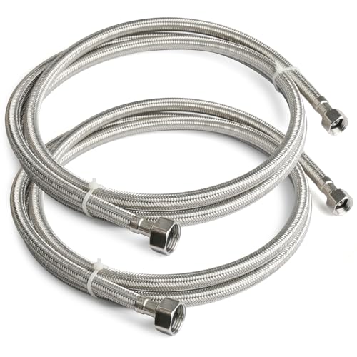 Midanya Faucet Supply Lines,12' Stainless Steel Braided Water Supply Line, 1/2' FIP x 3/8' COMP Faucet Hose, Faucet Hose Connector x 2 Pcs (1 Pair)