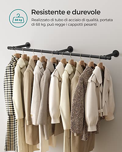 SONGMICS Attaccapanni da Muro, Barra Appendiabiti da Parete, Stile Industriale, Salvaspazio, 30,4 x 170 x 7 cm, Portata di 68 kg, Montaggio Facile, per Piccolo Spazio, Nero HSR104B01 - Immagine 4