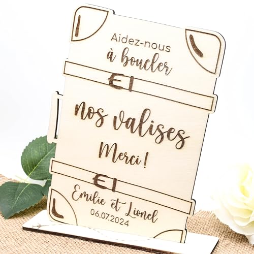 Panneau d'urne de mariage personnalisé en forme de valise en