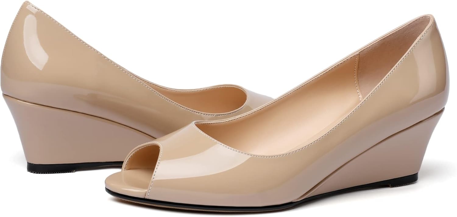 YODEKS Women's Peep Toe Wedge Sandals Low Heel Pumps Open Toe Heeled Sandals Shoes - Image 4