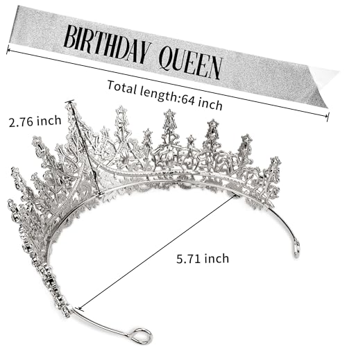 Image of Fesciory Birthday Crown for Women, Gold Plated Crystal Tiara with Sash