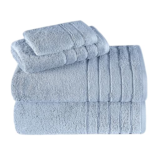 Towels Beyond - Luxury 4 Piece Towels Set, Made with 100% Turkish Cotton, Highly Absorbent & Comfy, Includes 2 Bath Towels, 1 Hand Towel & 1 Washcloth | (Blue)