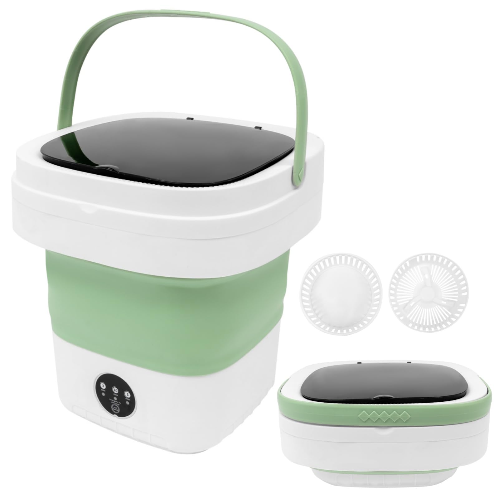Przenośna mini pralka, składana, 12 l, pralka o dużej pojemności i koszu wirowania, cicha, do bielizny, skarpet, idealna na kemping, podróże, do mieszkań, hoteli, kamperów (zielona)