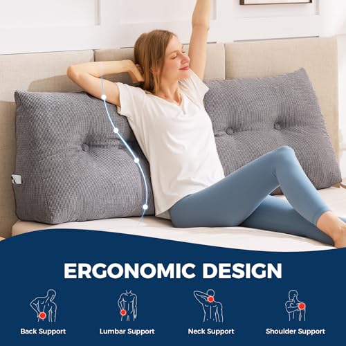 Wedge Pillow Headboard Queen, Triangular Headboard Pillow, Wedge Headboard Pillow for Bed Sofa, Daybed Pillows for Sitting up, Reading or Working with Removable Cover, Dark Grey
