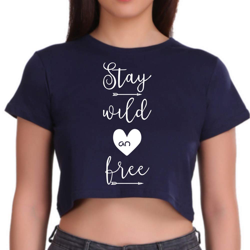 EMDYY Casual Printed Soft and Trendy 100% 100% Cotton Crop Tops for Girls and Women | Bio-Washed | Design-Stay Wild n Free |
