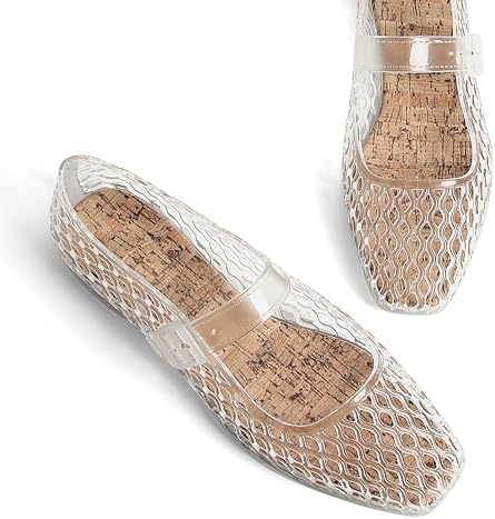 DOEYG Jelly Mary Ballet Flats for Women Jelly Sandals Shoes Women Beach Jellies Mary Jane Flats Ballerina Shoes, Jelly Clear, 9 — view 5