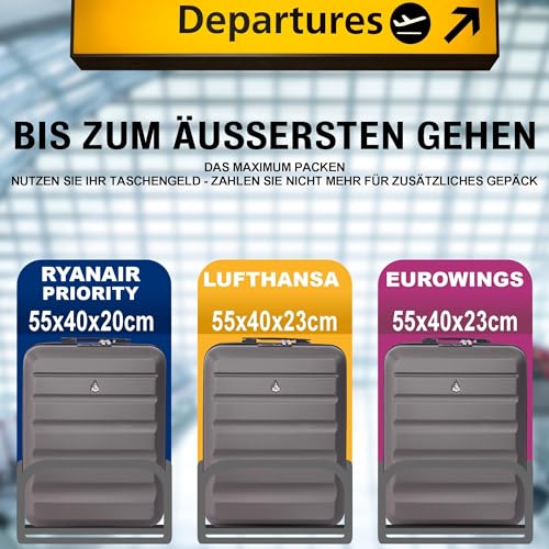 Aerolite Ryanair - Maleta de Viaje con 2 Ruedas (55 x 40 x 20 Pulgadas, Capacidad máxima de 40 litros), Carbón 55 cm, 2 W, 21, Equipaje de Mano