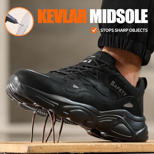 Image of GLANOUDUN Steel Toe Work Shoes for Men, Lightweight Black Work Shoes with Puncture Resistant Midsole, Comfortable Safety Footwear for Warehouse Construction