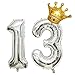 Chaungfu Crown 32 inch Large Happy Birthday Number Foil Balloon Birthday Party Decorations Supplies 13th Birthday Balloons Party Decorations Silver Number Balloon 13 with