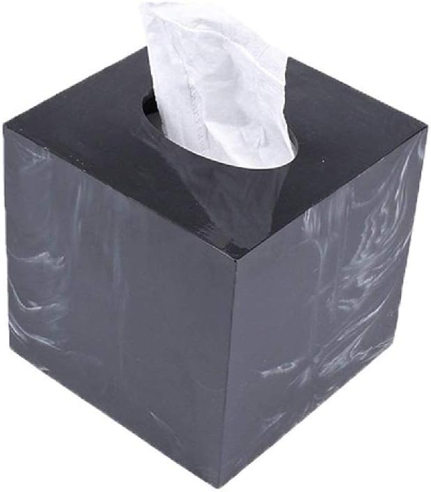 Marble Tissue Box- Square Tissue Box Cover, Napkin Holder for Bathroom Living Room Office, Marble-Imitated Made (White)(D)