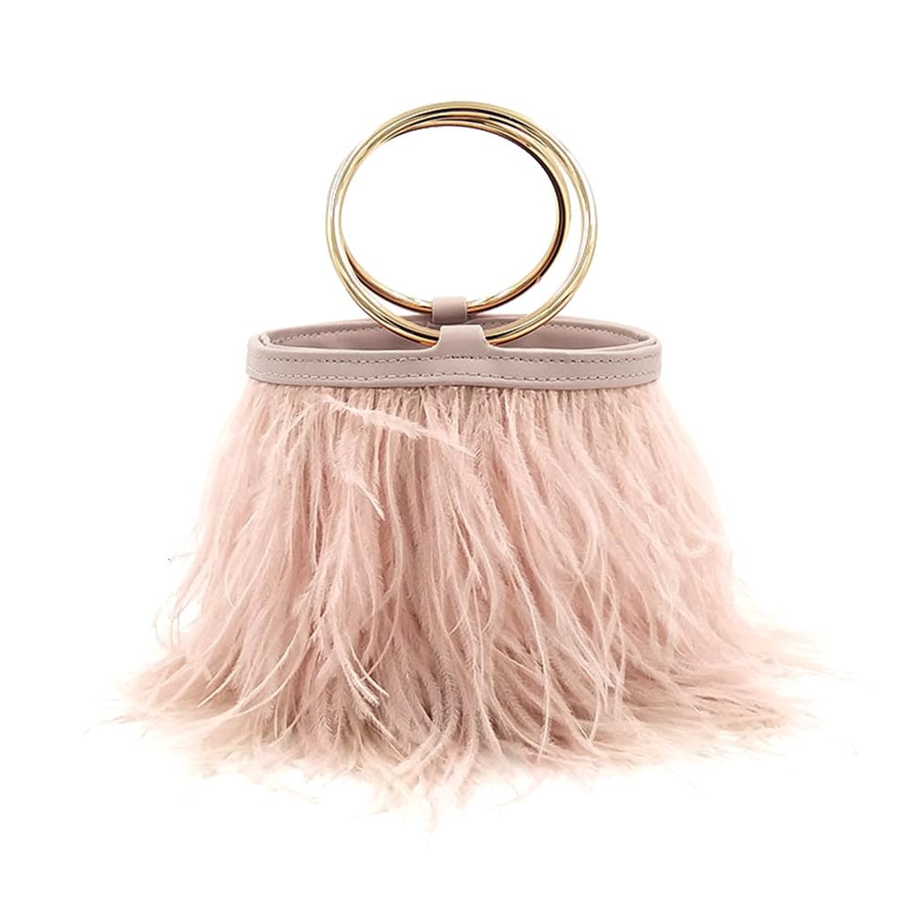 Mujeres Avestruz Esponjoso Tote Bag Bolso de plumas Crossbody Bag Bolso de hombro Clutch de noche Bolso de novia Banquete Fiesta