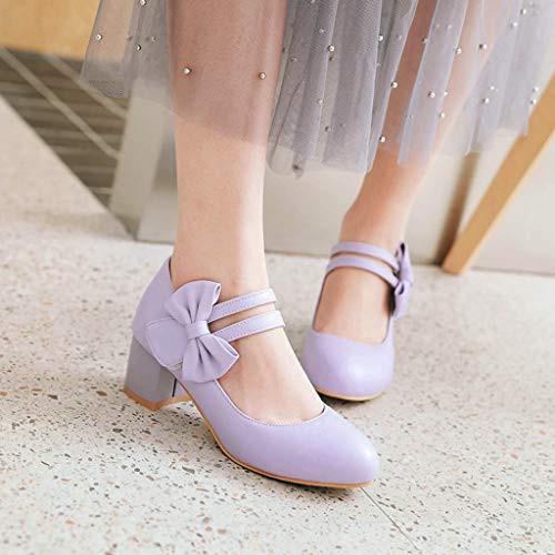 MIOKE Women's Chunky Mid Block Heel Mary Jane Pumps Round Toe Sweet Bows Comfy Wedding Evening Dress Shoes4
