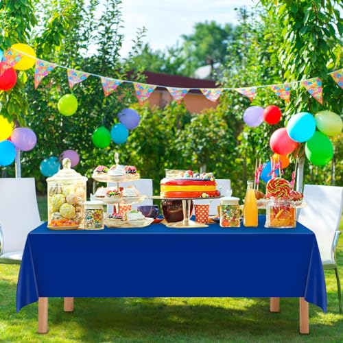 Image of Mulbozy 12 Pcs Royal Blue Plastic Tablecloth for Rectangle Table, 54 x 108 inches Disposable Royal Blue Party Table Covers for Birthday, Anniversary, Wedding, Fine Dining, Graduation Party Decoration