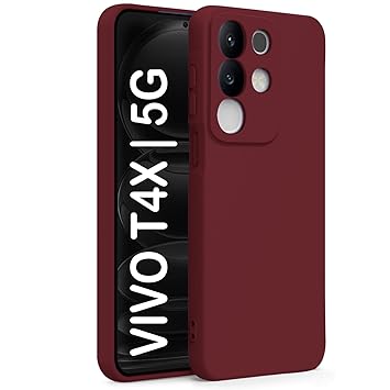 TRUEUPGRADE® Back Cover for Vivo T4x 5G / iQOO Z10x 5G | Soft Silicone Rubberized Case with Camera Protection | Shockproof Bumper | Slim & Flexible | Wine
