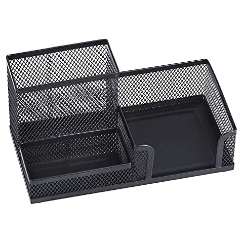 HUYIWEI Multi-Functional Storage Pen Holder,Mesh Desk Tidy Organiser,Stationery Organisers with 3 Compartments,for Office, School and Home Use, Black Cover