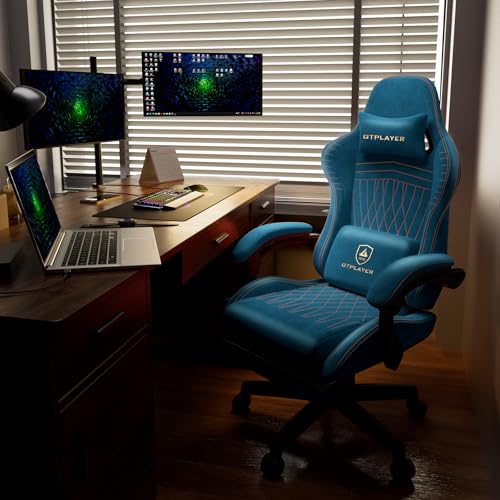 Image of GTPLAYER ACE-PRO Music Gaming Chairs - Built-in Speakers, App Support & Bluetooth Control, Computer Game Chairs with Footrest for Adults, Ergonomic Reclining Silla, Linkage Armrest, Blue 【Velvet】