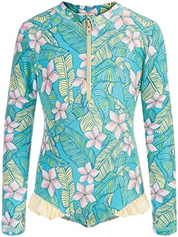 Danna Belle Long Sleeve Swimsuits for Girls 8-10 Rash Guard Swimwear Bathing Suits Size 10 Green Floral