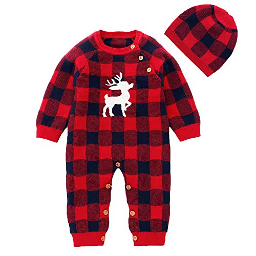 SANMIO Toddler Baby Boys Girls Deer Christmas Cardigan Sweater Button-up Cotton Coat (Red-2, 6-9 Months)